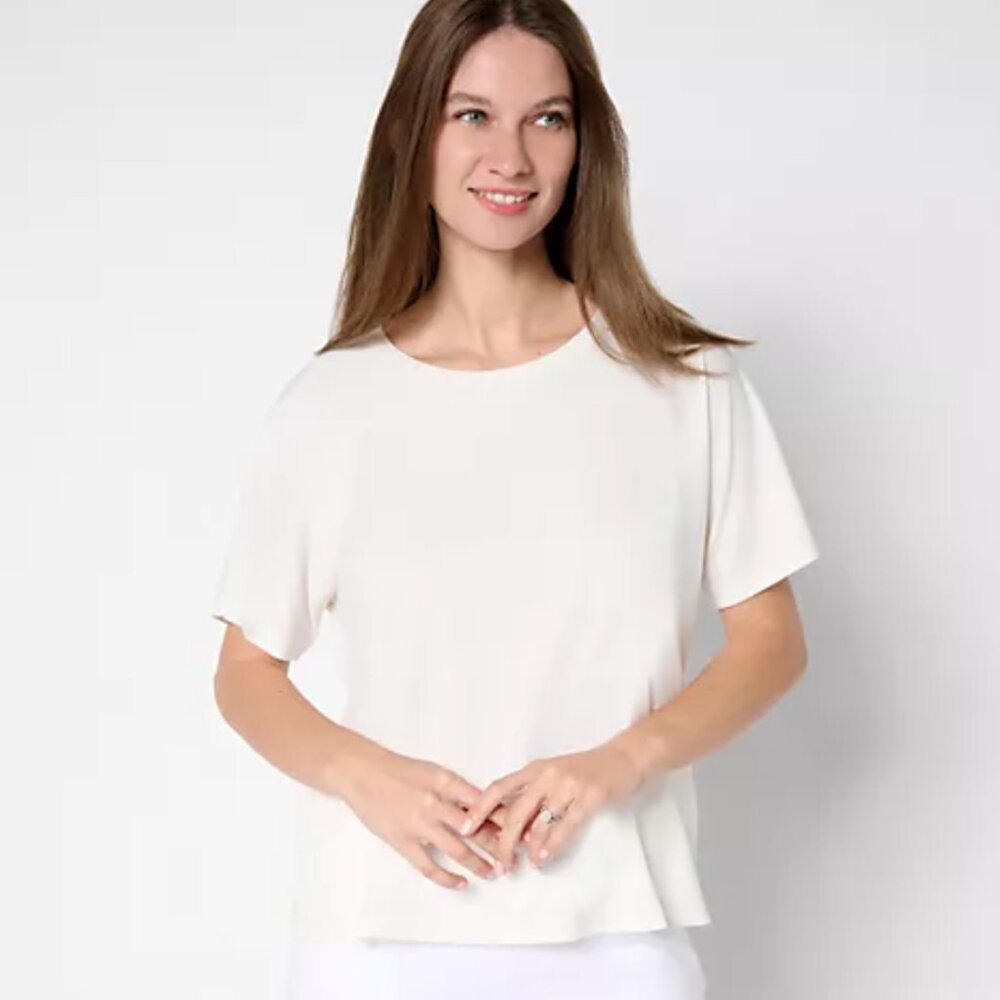 Susan Graver Essentials Liquid Knit Dolman Sleeve Top Cream Petal L A696196
